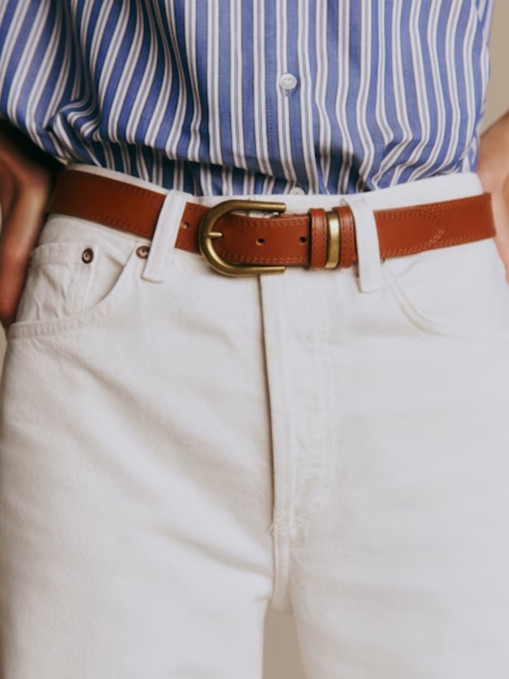 Sezane Taylor Belt in Natural Heritage Leather Tan & Gold Size 105 NEW - Picture 3 of 5